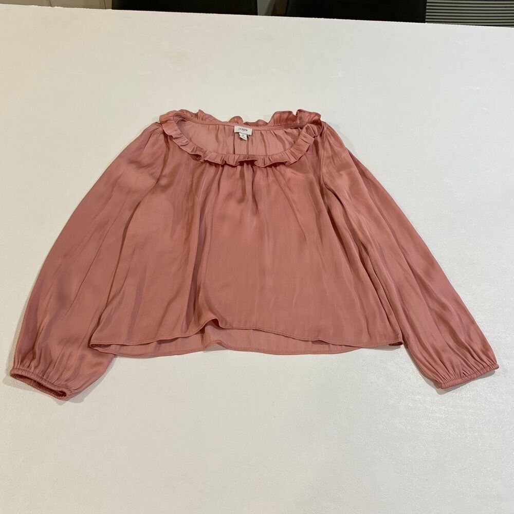 J.Crew Pink Ruffle Neck Long Sleeve Blouse Size Small Lightweight Romantic